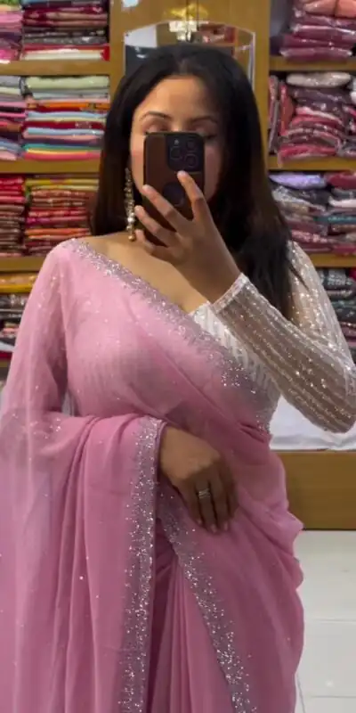 DDH MEERA DAIMAND Light Pink Color Georgette Shining Diamond Work All Over Saree Events Casual, Festive, Events . Expected Delivery  4-6 Working Days @1599 | Sarees, Bollywood Sarees, Creative Sarees, Designer Sarees, Embroidered Sarees, Ethnic Saree, Modern Digital sarees, Party Wear Sarees