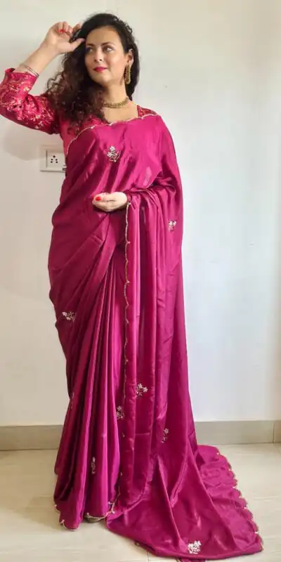  AC BEAUTY Pink Color Soft Chinnon Hand Work Flower Design Saree Casual, Wedding, Festive, Events Expected Delivery 4-6 Working Days @2449/- | Sarees, Bollywood Sarees, Creative Sarees, Designer Sarees, Embroidered Sarees, Ethnic Saree, Modern Digital sarees, Party Wear Sarees