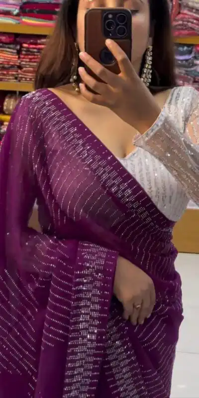 DDH MEERA DAIMAND Purple Color Georgette Shining Diamond Work All Over Saree Events Casual, Festive, Events Etc. Expected Delivery  4-6 Working Days @1599/- | Sarees, Bollywood Sarees, Creative Sarees, Designer Sarees, Embroidered Sarees, Ethnic Saree, Modern Digital sarees, Party Wear Sarees