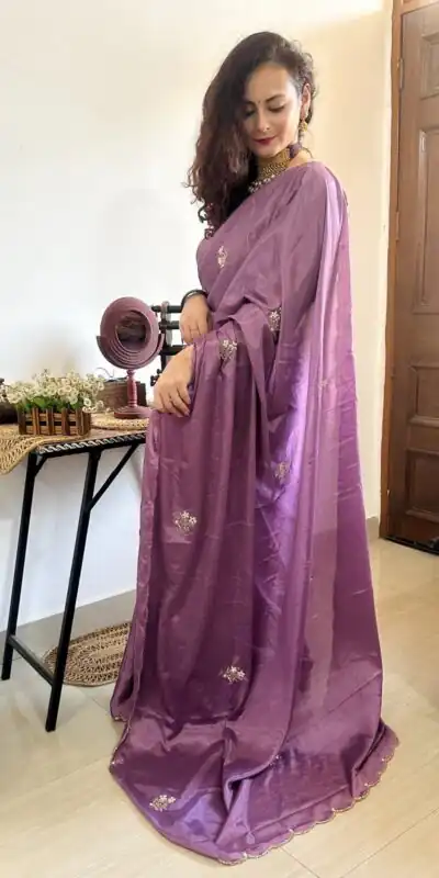   AC BEAUTY Purple Color Soft Chinnon Hand Work Flower Design Saree Casual, Wedding, Festive, Events Expected Delivery 4-6 Working Days @2449/- | Sarees, Bollywood Sarees, Creative Sarees, Designer Sarees, Embroidered Sarees, Ethnic Saree, Modern Digital sarees, Party Wear Sarees