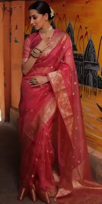 MS 440 Red Color Organza Jacquard Butti Worked Saree Casual, Party Wear, Wedding, Events, Etc. Expected Delivery 4-6 Working Days 1449/- | Sarees, Bollywood Sarees, Creative Sarees, Designer Sarees, Embroidered Sarees, Ethnic Saree, Modern Digital sarees, Party Wear Sarees