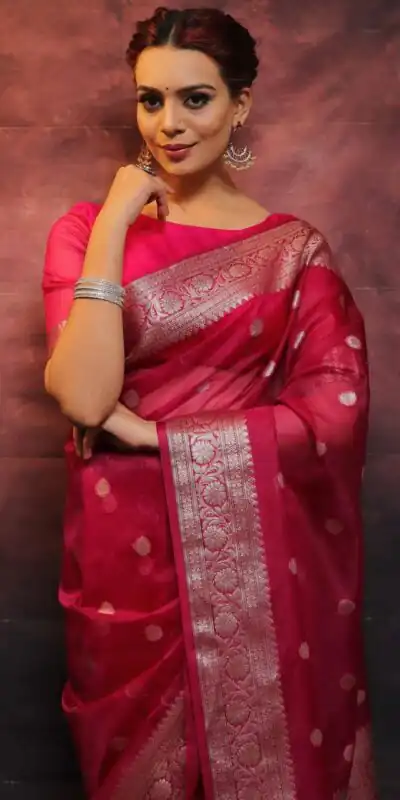 MS 440 Rose Pink Color Organza Jacquard Butti Worked Saree Casual, Party Wear, Wedding, Events, Etc. Expected Delivery 4-6 Working Days 1449/- | Sarees, Bollywood Sarees, Creative Sarees, Designer Sarees, Embroidered Sarees, Ethnic Saree, Modern Digital sarees, Party Wear Sarees