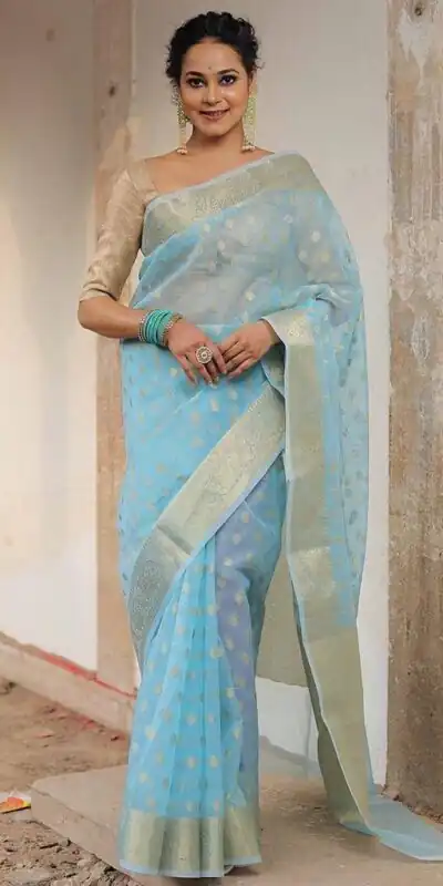 MS 440 Sky Blue Color Organza Jacquard Butti Worked Saree Casual, Party Wear, Wedding, Events, Etc. Expected Delivery 4-6 Working Days 1449/- | Sarees, Bollywood Sarees, Creative Sarees, Designer Sarees, Embroidered Sarees, Ethnic Saree, Modern Digital sarees, Party Wear Sarees