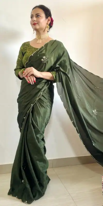   AC BEAUTY Stone Green Color Soft Chinnon Hand Work Flower Design Saree Casual, Wedding, Festive, Events Expected Delivery 4-6 Working Days @2449/- | Sarees, Bollywood Sarees, Creative Sarees, Designer Sarees, Embroidered Sarees, Ethnic Saree, Modern Digital sarees, Party Wear Sarees