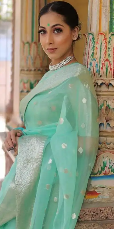MS 440 Turquoise Color Organza Jacquard Butti Worked Saree Casual, Party Wear, Wedding, Events, Etc. Expected Delivery 4-6 Working Days 1449/- | Sarees, Bollywood Sarees, Creative Sarees, Designer Sarees, Embroidered Sarees, Ethnic Saree, Modern Digital sarees, Party Wear Sarees
