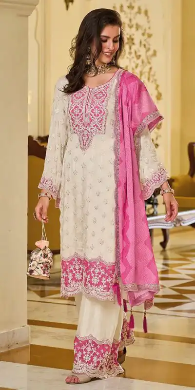 KF 1637 White Georgette Chine Sequins Work Salwar Suit Wedding, Party, Festive, Events Etc.  Expected Delivery 4-6 Working Days @2099/-Only | Salwar suit, Designer Suits, Casual Suits, Creative suits, Palazzo Suits, Party Wear Suits, Straight Suits