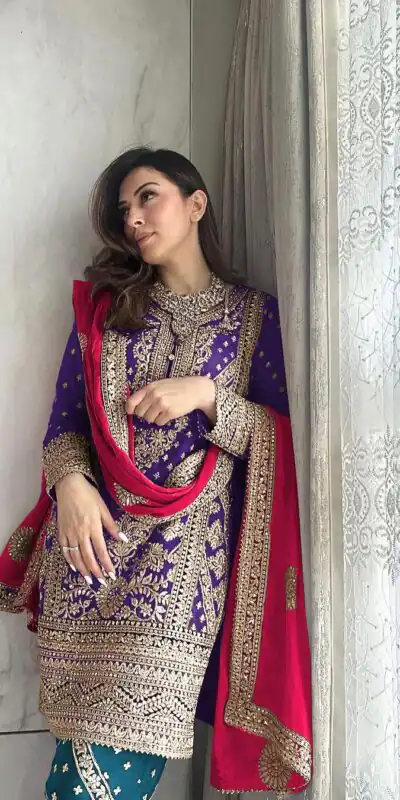 SSR 447 Violet Color Georgette Embroidery Salwar Suit Wedding, Party, Festive, Events Expected Delivery 4-6 Working Days @ 2249/- Only | Salwar suit, Designer Suits, Casual Suits, Creative suits, Party Wear Suits, Straight Suits