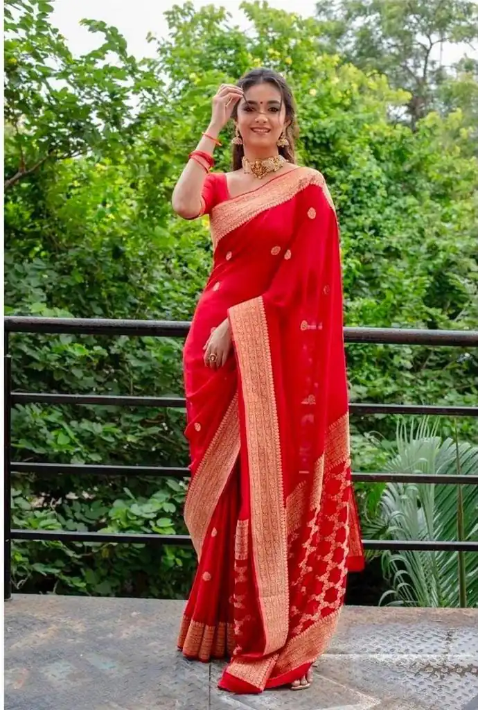 DDF Bela Red Color Soft Lichi Silk Ordinary Design Saree Casual, Party Wear, Events, Festivals Etc. Expected Delivery 4-6 Working Days 1349/- Only | Sarees, Bollywood Sarees, Creative Sarees, Designer Sarees, Embroidered Sarees, Ethnic Saree, Modern Digital sarees, Party Wear Sarees