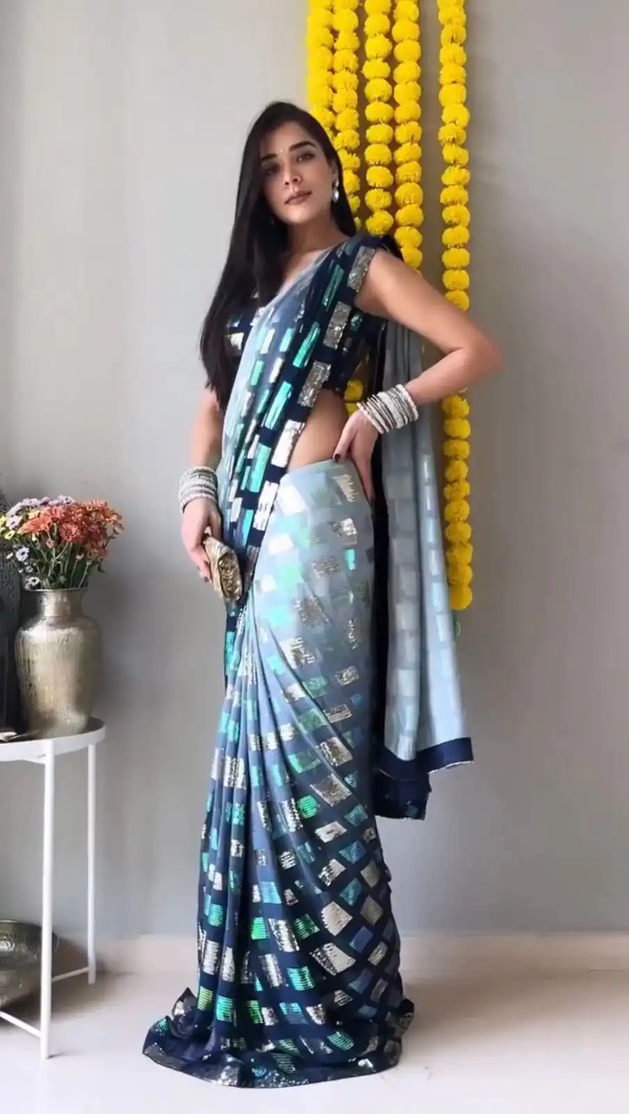KD 360 Blue Color Faux Georgette Sequence Work Saree Casual, Party Wear, Wedding, Events Etc. Expected Delivery 4-6 Working Days @1599/- | Sarees, Bollywood Sarees, Creative Sarees, Designer Sarees, Embroidered Sarees, Ethnic Saree, Modern Digital sarees, Party Wear Sarees