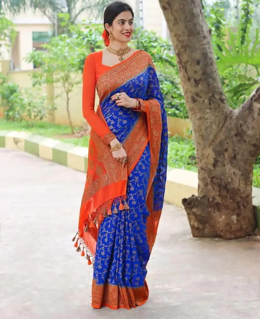 ES 8153 Blue Color Soft Lichi Silk Beautiful Design Work Saree Casual, Wedding, Party, Festive, Events Etc. Expected Delivery 4-6 Working Days @1499/- | Sarees, Bollywood Sarees, Creative Sarees, Designer Sarees, Embroidered Sarees, Ethnic Saree, Modern Digital sarees, Party Wear Sarees