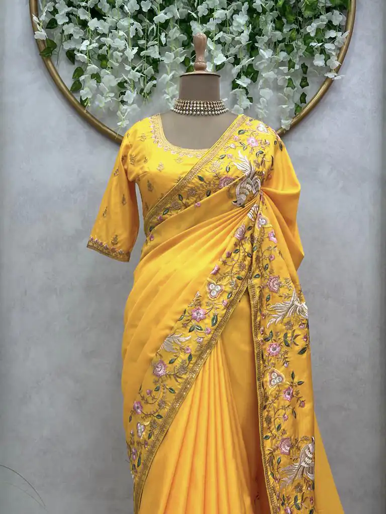 KD 476 Yellow Color Dola silk Thread Sequence Saree Casual, Party Wear, Wedding, Events Etc. Expected Delivery 4-6 Working Days @1999/- | Sarees, Bollywood Sarees, Creative Sarees, Designer Sarees, Embroidered Sarees, Ethnic Saree, Modern Digital sarees, Party Wear Sarees