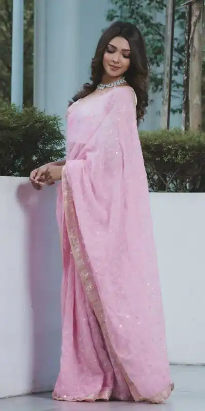 JR 604 Baby Pink Color Georgette Embroidery Sequence Work Saree Casual, Wedding, Festive, Events Expected Delivery  4-6 Working Days @1799/- | Sarees, Bollywood Sarees, Creative Sarees, Designer Sarees, Embroidered Sarees, Ethnic Saree, Modern Digital sarees, Party Wear Sarees