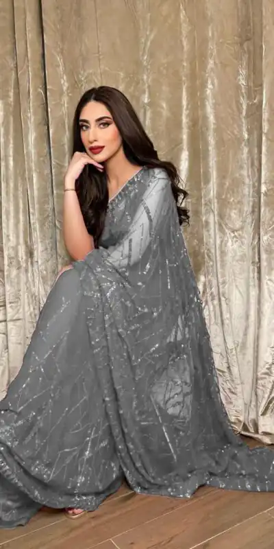 JR 615 Grey Color Georgette Embroidery Sequence Piping Saree Casual, Wedding, Festive, Events Expected Delivery 4-6 Working Days @1799/- | Sarees, Bollywood Sarees, Creative Sarees, Designer Sarees, Embroidered Sarees, Ethnic Saree, Modern Digital sarees, Party Wear Sarees
