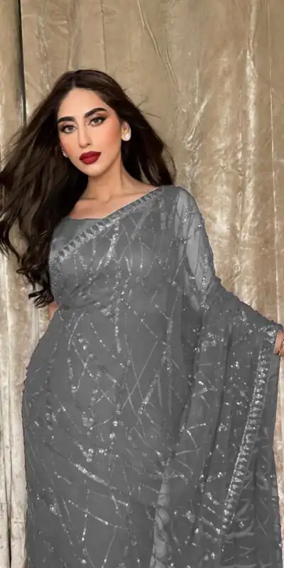 JR 615 Grey Color Georgette Embroidery Sequence Piping Saree Casual, Wedding, Festive, Events Expected Delivery  4-6 Working Days @1799/- | Sarees, Bollywood Sarees, Creative Sarees, Designer Sarees, Embroidered Sarees, Ethnic Saree, Modern Digital sarees, Party Wear Sarees