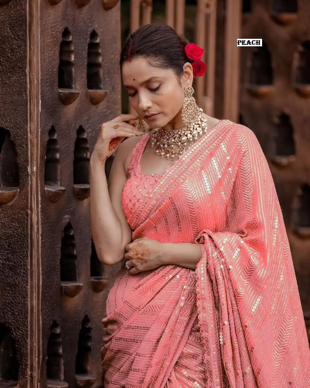 DF 3268 Peach Color Georgette Beautiful Embroidery Saree Casual, Party Wear, Wedding, Events Etc Delivery Expected.4-6 Working Days 1749/ | Sarees, Bollywood Sarees, Creative Sarees, Designer Sarees, Embroidered Sarees, Ethnic Saree, Modern Digital sarees, Party Wear Sarees