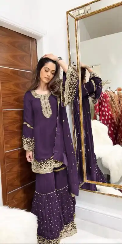 NSR 797 Purple Color Faux Georgette Embroidery Work Salwar Suit Casual, Party Festive, Events Etc. Expected Delivery 4-6 Working Days @2099/ | Jump Suits, Salwar suit, Designer Suits, Casual Suits, Creative suits, Palazzo Suits, Party Wear Suits, Patiala Suits, Straight Suits