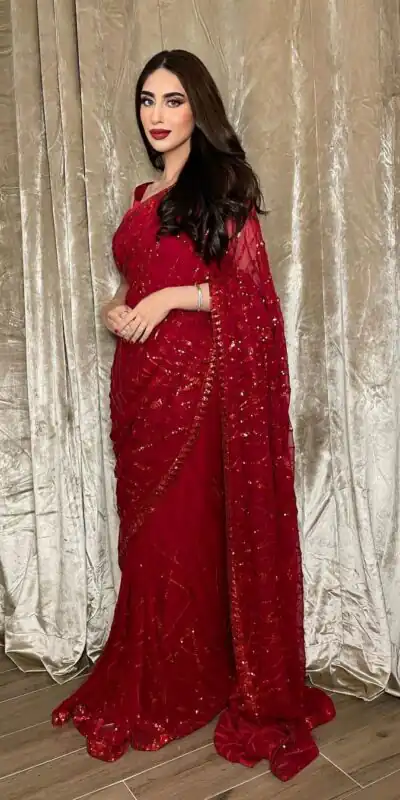 JR 615 Red Color Georgette Embroidery Sequence Piping Saree Casual, Wedding, Festive, Events Expected Delivery 4-6 Working Days @1799/- | Sarees, Bollywood Sarees, Creative Sarees, Designer Sarees, Embroidered Sarees, Ethnic Saree, Modern Digital sarees, Party Wear Sarees