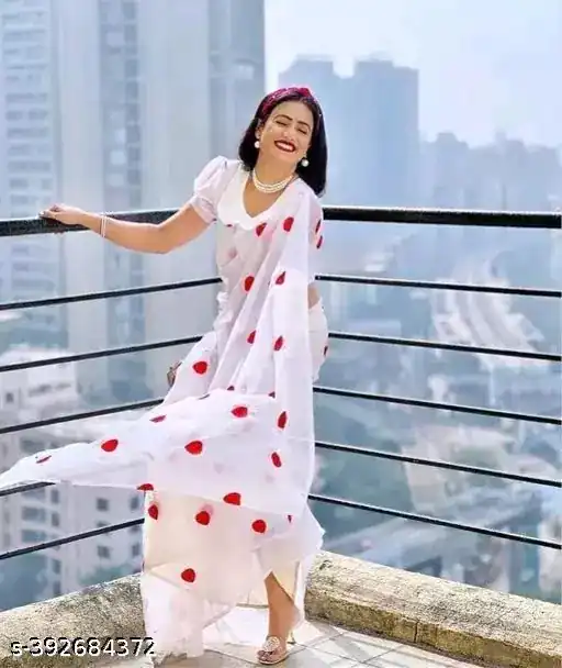 DDH LOVING White Color Georgette With Hart Gmathi Work Saree Events Casual, Wedding, Festive, Events Etc. Expected Delivery  4-6 Working Days @1499/- | Sarees, Bollywood Sarees, Creative Sarees, Designer Sarees, Embroidered Sarees, Ethnic Saree, Modern Digital sarees, Party Wear Sarees