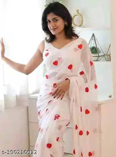 DDH LOVING White Color Georgette With Hart Gmathi Work Saree Events Casual, Wedding, Festive, Events Etc. Expected Delivery  4-6 Working Days @1499/- | Sarees, Bollywood Sarees, Creative Sarees, Designer Sarees, Embroidered Sarees, Ethnic Saree, Modern Digital sarees, Party Wear Sarees