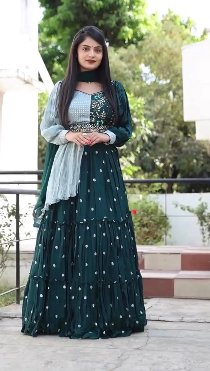 PC 233 Green Color Heavy Chinon Embroidery Lehenga Choli Casual, Party Wear, Events, Festivals Wear Expected Delivery 4-6 Working Days @2699/- | Lehenga, Bollywood Lehenga, Creative Lehenga, Designer Lehenga, Embroidered Lehenga, Party Wear Lehenga