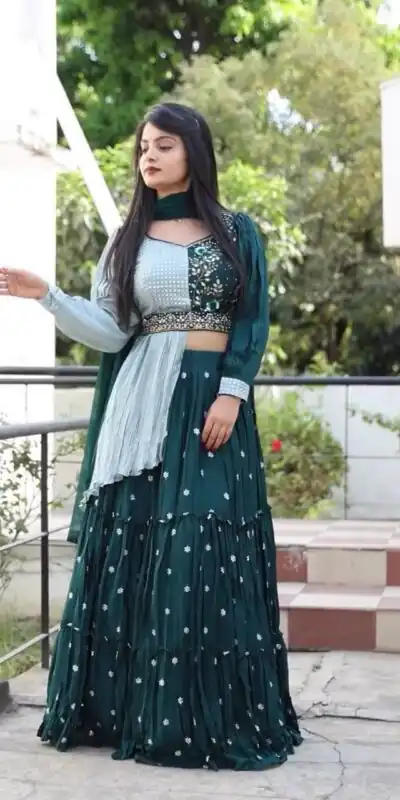 PC 233 Green Color Heavy Chinon Embroidery Lehenga Choli Casual, Party Wear, Events, Festivals Wear Expected Delivery 4-6 Working Days @2699/- | Lehenga, Bollywood Lehenga, Creative Lehenga, Designer Lehenga, Embroidered Lehenga, Party Wear Lehenga