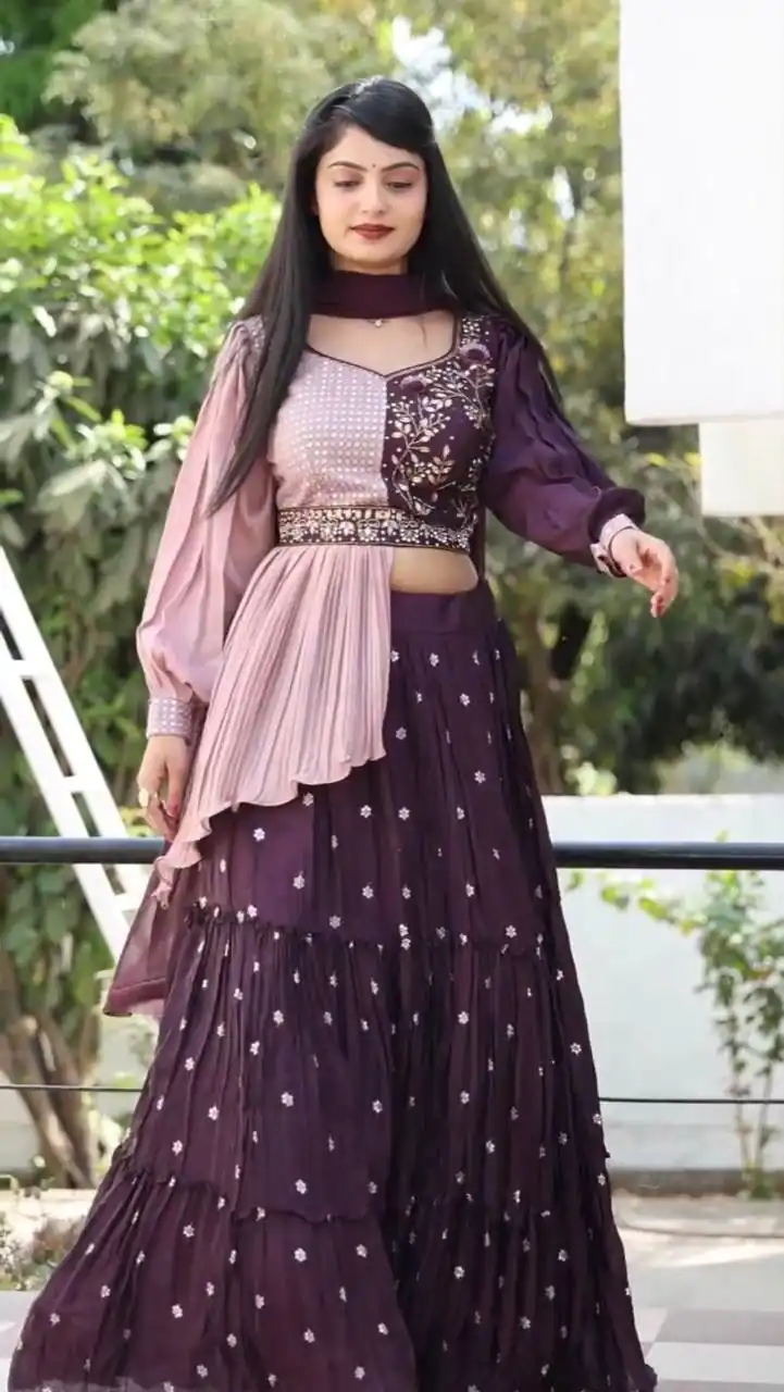 PC 233 Purple Color Heavy Chinon Embroidery Lehenga Choli Casual, Party Wear, Events, Festivals Wear Expected Delivery 4-6 Working Days @2699/- | Lehenga, Bollywood Lehenga, Creative Lehenga, Designer Lehenga, Embroidered Lehenga, Party Wear Lehenga