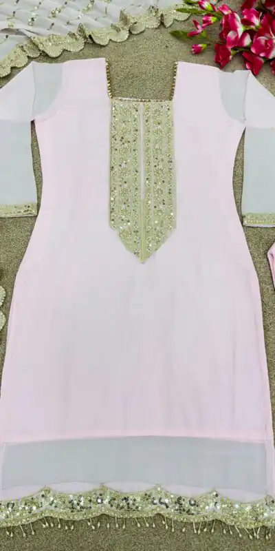 ZF 1604 Baby Pink Color Georgette Embroidery Diamond Handwork Salwar Suit Casual, Wedding, Party, Events Etc. Expected Delivery 4-6 Working Days 1949/- | Jump Suits, Salwar suit, Designer Suits, Casual Suits, Creative suits, Palazzo Suits, Party Wear Suits, Patiala Suits, Straight Suits