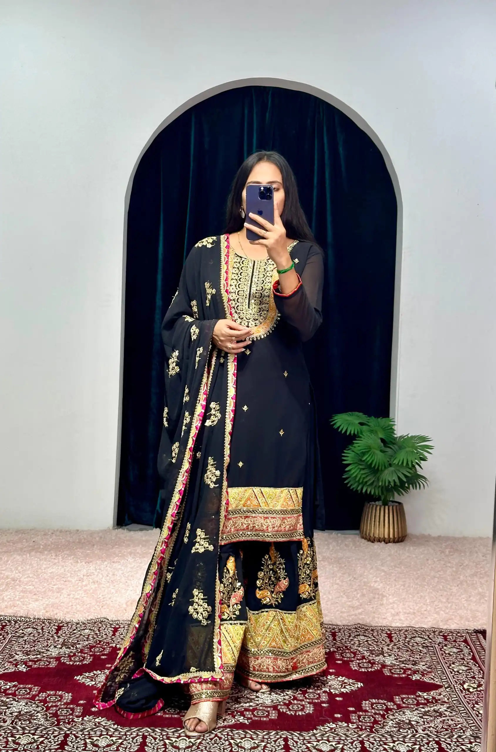 ST 1050 Black Color Georgette Embroidery Stone & Mirror Salwar Suit Casual, Wedding, Party, Festive, Events Etc. Expected Delivery 4-6 Working Days @2199/- | Jump Suits, Salwar suit, Designer Suits, Casual Suits, Creative suits, Palazzo Suits, Party Wear Suits, Patiala Suits, Straight Suits
