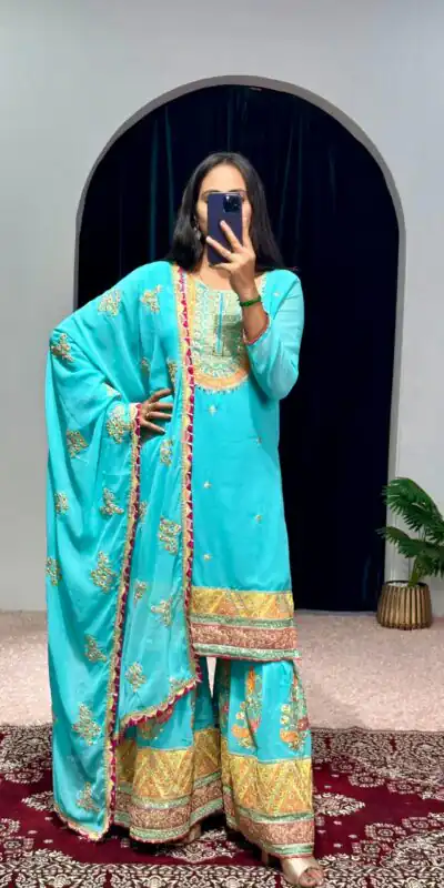 ST 1050 Blue Color Georgette Embroidery Stone & Mirror Salwar Suit Casual, Wedding, Party, Festive, Events Etc. Expected Delivery 4-6 Working Days @2199/- | Jump Suits, Salwar suit, Designer Suits, Casual Suits, Creative suits, Palazzo Suits, Party Wear Suits, Patiala Suits, Straight Suits