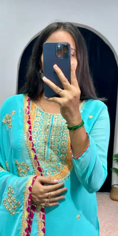 ST 1050 Blue Color Georgette Embroidery Stone & Mirror Salwar Suit Casual, Wedding, Party, Festive, Events Etc. Expected Delivery 4-6 Working Days @2199/- | Jump Suits, Salwar suit, Designer Suits, Casual Suits, Creative suits, Palazzo Suits, Party Wear Suits, Patiala Suits, Straight Suits