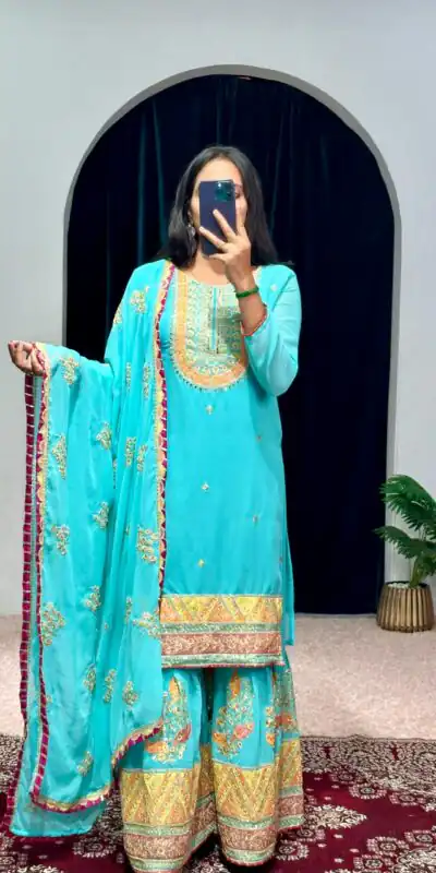 ST 1050 Blue Color Georgette Embroidery Stone & Mirror Salwar Suit Casual, Wedding, Party, Festive, Events Etc. Expected Delivery 4-6 Working Days @2199/- | Jump Suits, Salwar suit, Designer Suits, Casual Suits, Creative suits, Palazzo Suits, Party Wear Suits, Patiala Suits, Straight Suits