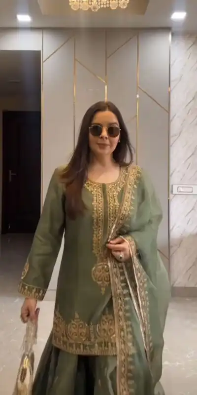 ZF 375 Green Color Chinnon Silk Embroidery Sequence Salwar Suit Casual, Wedding, Party, Events Etc. Expected Delivery 4-6 Working Days 2099/- | Jump Suits, Salwar suit, Designer Suits, Casual Suits, Creative suits, Palazzo Suits, Party Wear Suits, Patiala Suits, Straight Suits