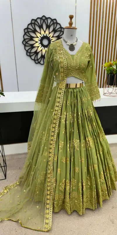 ZSR 3067 Green Color Georgette Embroidery Sequence Lehenga Choli Wedding, Party, Events Etc. Expected Delivery 4-6 Working Days 2149/- | Lehenga, Bollywood Lehenga, Creative Lehenga, Designer Lehenga, Embroidered Lehenga, Party Wear Lehenga