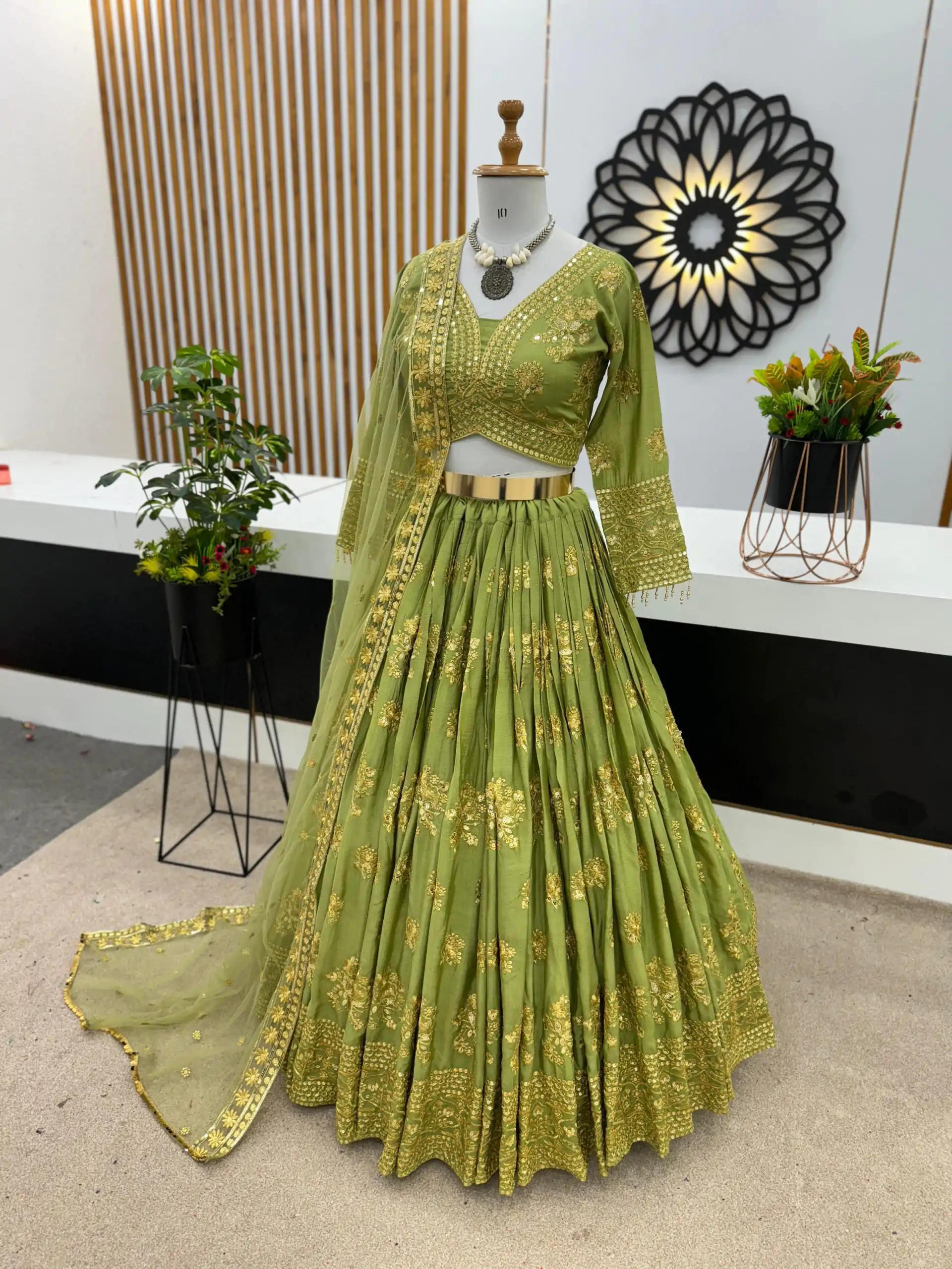 ZSR 3067 Green Color Georgette Embroidery Sequence Lehenga Choli Wedding, Party, Events Etc. Expected Delivery 4-6 Working Days 2149/- | Lehenga, Bollywood Lehenga, Creative Lehenga, Designer Lehenga, Embroidered Lehenga, Party Wear Lehenga