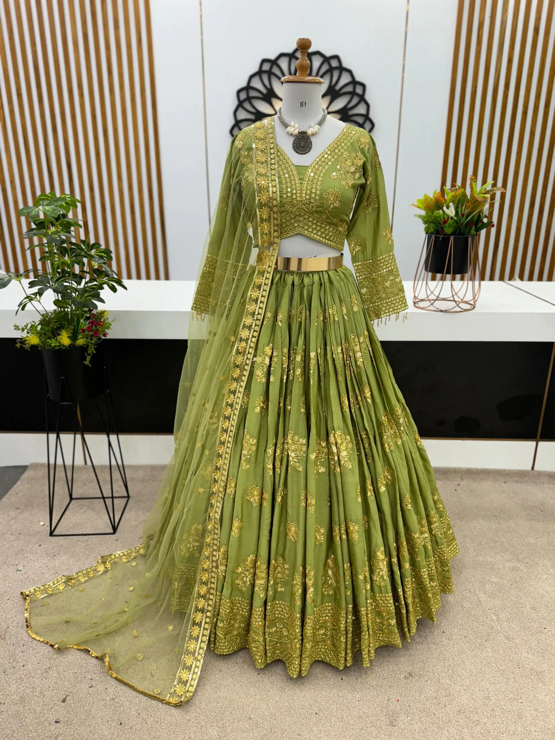 ZSR 3067 Green Color Georgette Embroidery Sequence Lehenga Choli Wedding, Party, Events Etc. Expected Delivery 4-6 Working Days 2149/- | Lehenga, Bollywood Lehenga, Creative Lehenga, Designer Lehenga, Embroidered Lehenga, Party Wear Lehenga