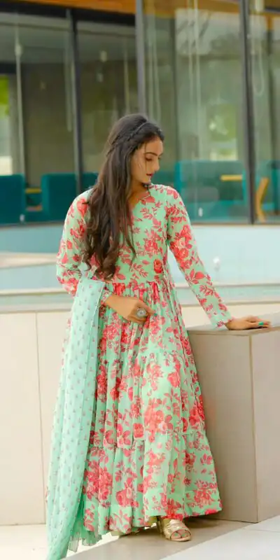 NF 1121 Green color Georgette Material Digital Printed Anarkali Suit Casual, Wedding, Party, Festive, Events . Expected Delivery  4-6 Working Days @2099 | Anarkali Suits, Bollywood Anarkali, Creative-Anarkali, Designer Anarkali, Embroidered Anarkali, Party Wear Anarkali