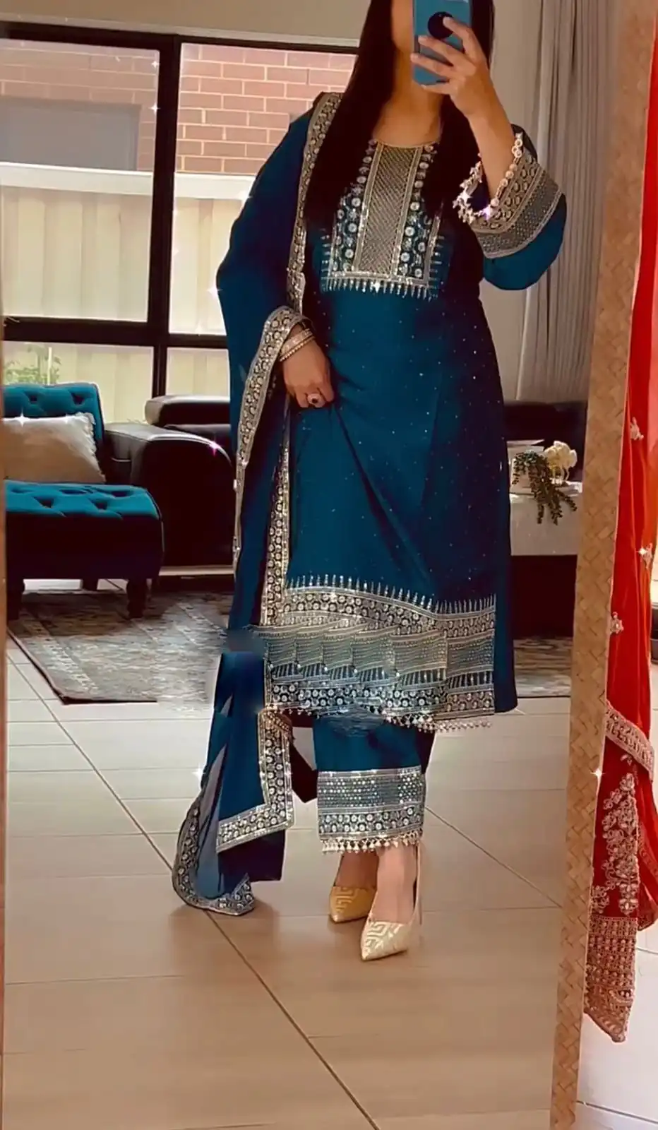 ZF 371 Peacock Blue Color Chinnon Silk Embroidery Salwar Suit Casual, Wedding, Party, Events Etc. Expected Delivery 4-6 Working Days 2099/- | Jump Suits, Salwar suit, Designer Suits, Casual Suits, Creative suits, Palazzo Suits, Party Wear Suits, Patiala Suits, Straight Suits