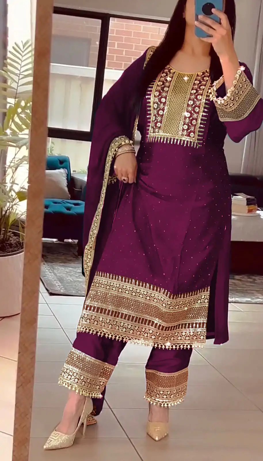 ZF 371 Purple Color Chinnon Silk Embroidery Salwar Suit Casual, Wedding, Party, Events Etc. Expected Delivery 4-6 Working Days 2099/- | Jump Suits, Salwar suit, Designer Suits, Casual Suits, Creative suits, Palazzo Suits, Party Wear Suits, Patiala Suits, Straight Suits