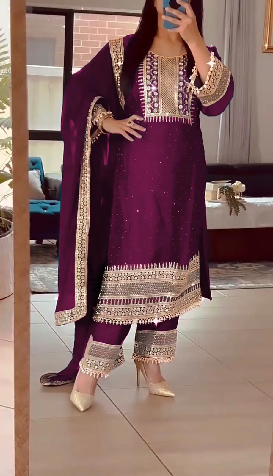 ZF 371 Purple Color Chinnon Silk Embroidery Salwar Suit Casual, Wedding, Party, Events Etc. Expected Delivery 4-6 Working Days 2099/- | Jump Suits, Salwar suit, Designer Suits, Casual Suits, Creative suits, Palazzo Suits, Party Wear Suits, Patiala Suits, Straight Suits