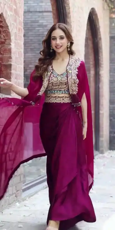 ST 1031 Purple Color Georgette Embroidery Work Lehenga Choli Koti Casual, Wedding, Party, Festive, Events Etc. Expected Delivery 4-6 Working Days @1849/- | Lehenga, Bollywood Lehenga, Creative Lehenga, Designer Lehenga, Embroidered Lehenga, Party Wear Lehenga