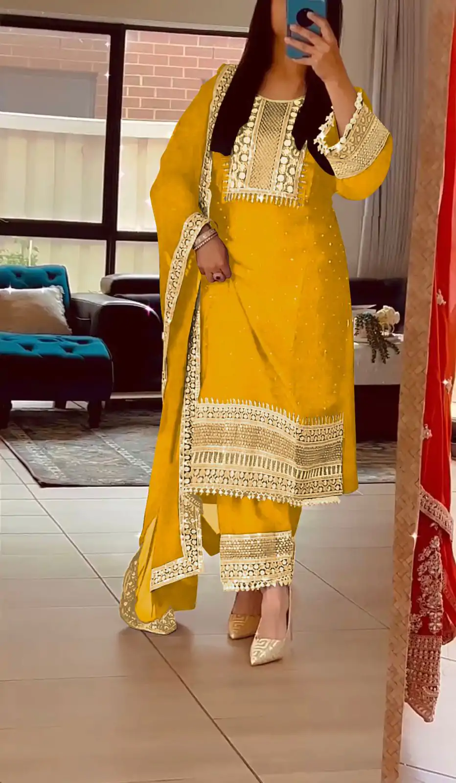 ZF 371 Yellow Color Chinnon Silk Embroidery Salwar Suit Casual, Wedding, Party, Events Etc. Expected Delivery 4-6 Working Days 2099/- | Jump Suits, Salwar suit, Designer Suits, Casual Suits, Creative suits, Palazzo Suits, Party Wear Suits, Patiala Suits, Straight Suits