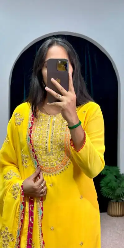 ST 1050 Yellow Color Georgette Embroidery Stone & Mirror Salwar Suit Casual, Wedding, Party, Festive, Events Etc. Expected Delivery 4-6 Working Days @2199/- | Jump Suits, Salwar suit, Designer Suits, Casual Suits, Creative suits, Palazzo Suits, Party Wear Suits, Patiala Suits, Straight Suits
