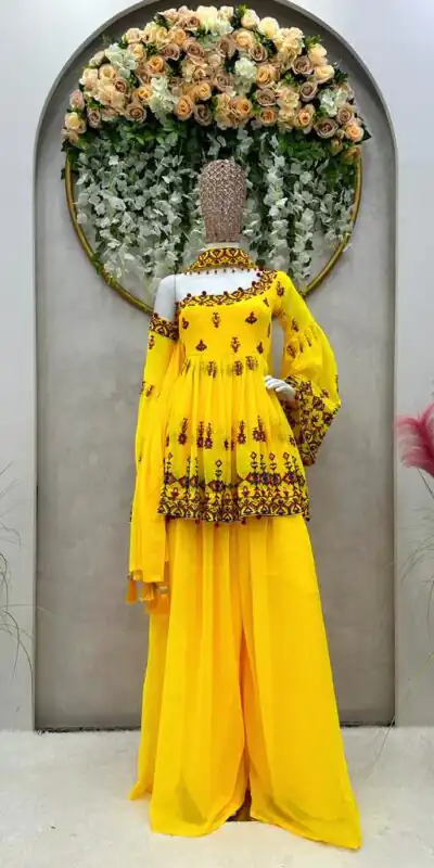 RTC 5576 Yellow Color Foix Georgette Thread Sequence Work Salwar Suit Wedding, Party, Festive, Events Etc. Expected Delivery 4-6 Working Days @2099/- | Jump Suits, Salwar suit, Designer Suits, Casual Suits, Creative suits, Palazzo Suits, Party Wear Suits, Patiala Suits, Straight Suits