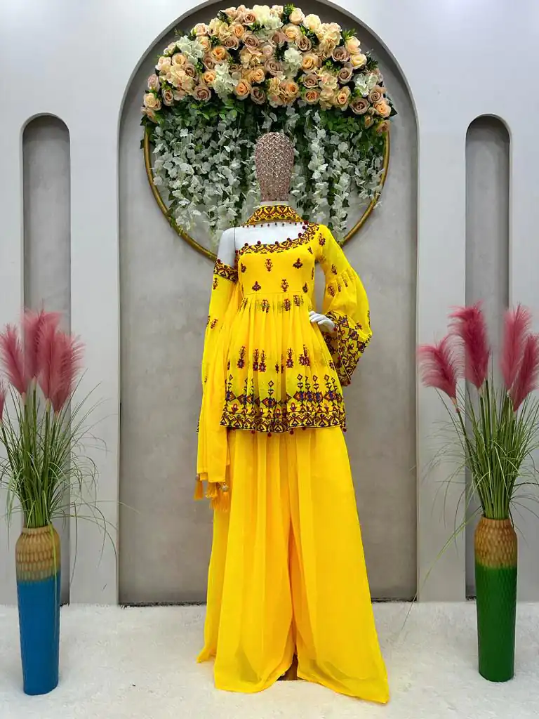 RTC 5576 Yellow Color Foix Georgette Thread Sequence Work Salwar Suit Wedding, Party, Festive, Events Etc. Expected Delivery 4-6 Working Days @2099/- | Jump Suits, Salwar suit, Designer Suits, Casual Suits, Creative suits, Palazzo Suits, Party Wear Suits, Patiala Suits, Straight Suits