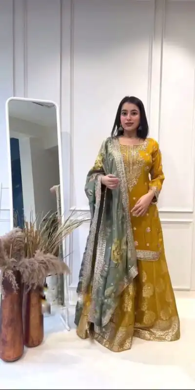 NSR 807 Yellow Color Pure Heavy Chinnon Silk Embroidery Salwar Suit Casual, Party Festive, Events Etc. Expected Delivery 4-6 Working Days @2199/ | Jump Suits, Salwar suit, Designer Suits, Casual Suits, Creative suits, Palazzo Suits, Party Wear Suits, Patiala Suits, Straight Suits