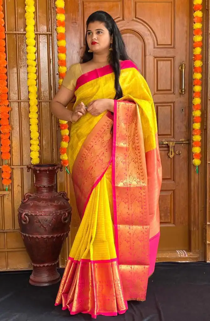 KP 4005 Yellow Color Soft Lichi Silk Jacquard On All Over Saree Casual, Party Wear, Wedding, Events Etc. Expected Delivery 4-6 Working Days @1449/- | Sarees, Bollywood Sarees, Creative Sarees, Designer Sarees, Embroidered Sarees, Ethnic Saree, Modern Digital sarees, Party Wear Sarees