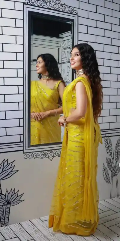 JR 614 Yellow Color Georgette Embroidery Sequence Tassels Saree Casual, Wedding, Festive, Events Expected Delivery  4-6 Working Days @1699/- | Sarees, Bollywood Sarees, Creative Sarees, Designer Sarees, Embroidered Sarees, Ethnic Saree, Modern Digital sarees, Party Wear Sarees