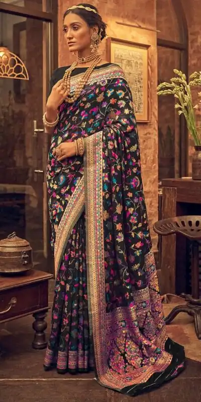 DDF 502 Black Color Kashmiri Running Thread Zari Work Saree Casual, Party Wear, Events, Festivals Etc. Expected Delivery 4-6 Working Days 2399/- | Sarees, Bollywood Sarees, Creative Sarees, Designer Sarees, Embroidered Sarees, Ethnic Saree, Modern Digital sarees, Party Wear Sarees