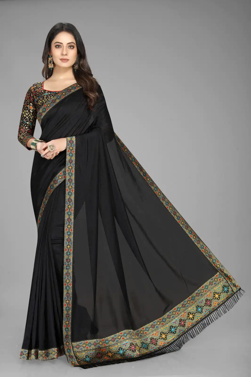 DDH Black Color Vichitra Silk Rich Pallu Jacquard Border Saree Events Casual, Wedding, Festive, Events Etc. Expected Delivery 4-6 Working Days @1549/- | Sarees, Bollywood Sarees, Creative Sarees, Designer Sarees, Embroidered Sarees, Ethnic Saree, Modern Digital sarees, Party Wear Sarees