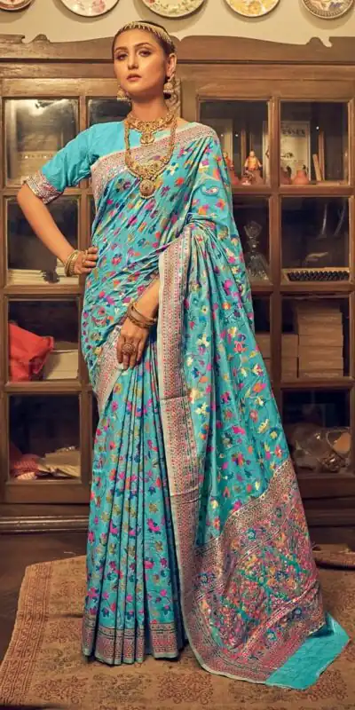DDF 502 Blue Color Kashmiri Running Thread Zari Work Saree Casual, Party Wear, Events, Festivals Etc. Expected Delivery 4-6 Working Days 2399/- | Sarees, Bollywood Sarees, Creative Sarees, Designer Sarees, Embroidered Sarees, Ethnic Saree, Modern Digital sarees, Party Wear Sarees